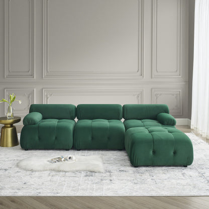 Button Tufted Modular Sectional Sofa, Navy Velvet