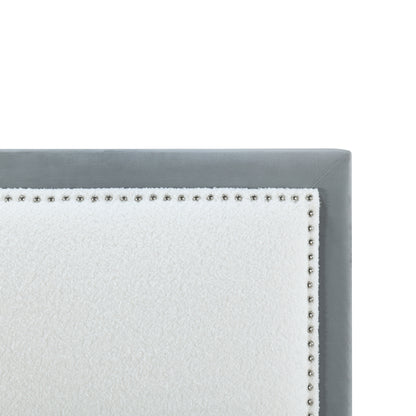 Teddy Upholstered Platform Bed with Large Rivet-decorated Backrests and 4 Drawers, Velvet Gray+White