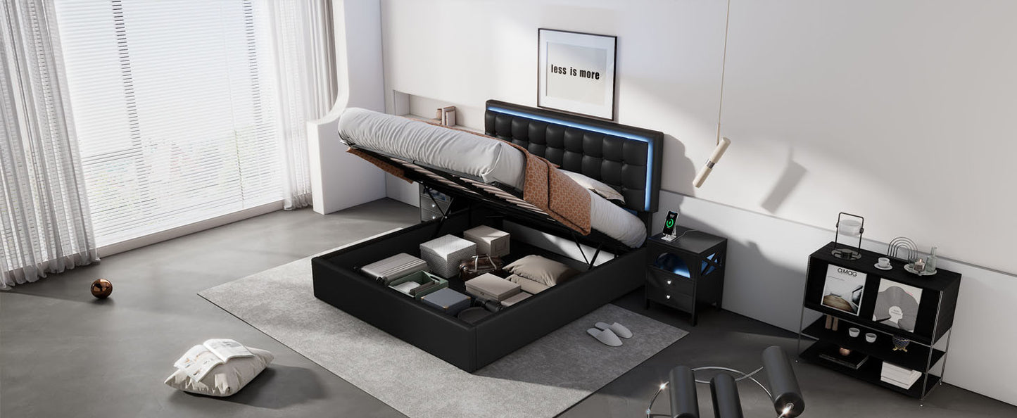 tufted upholstered platform bed with hydraulic storage system & pu storage bed with led lights