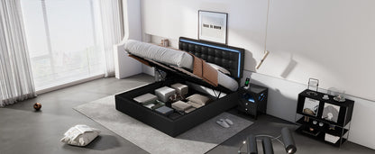 Tufted Upholstered Platform Bed with Hydraulic Storage System & PU Storage Bed with LED Lights