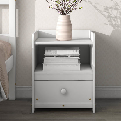 Twin Bed with Headboard & Nightstand, White