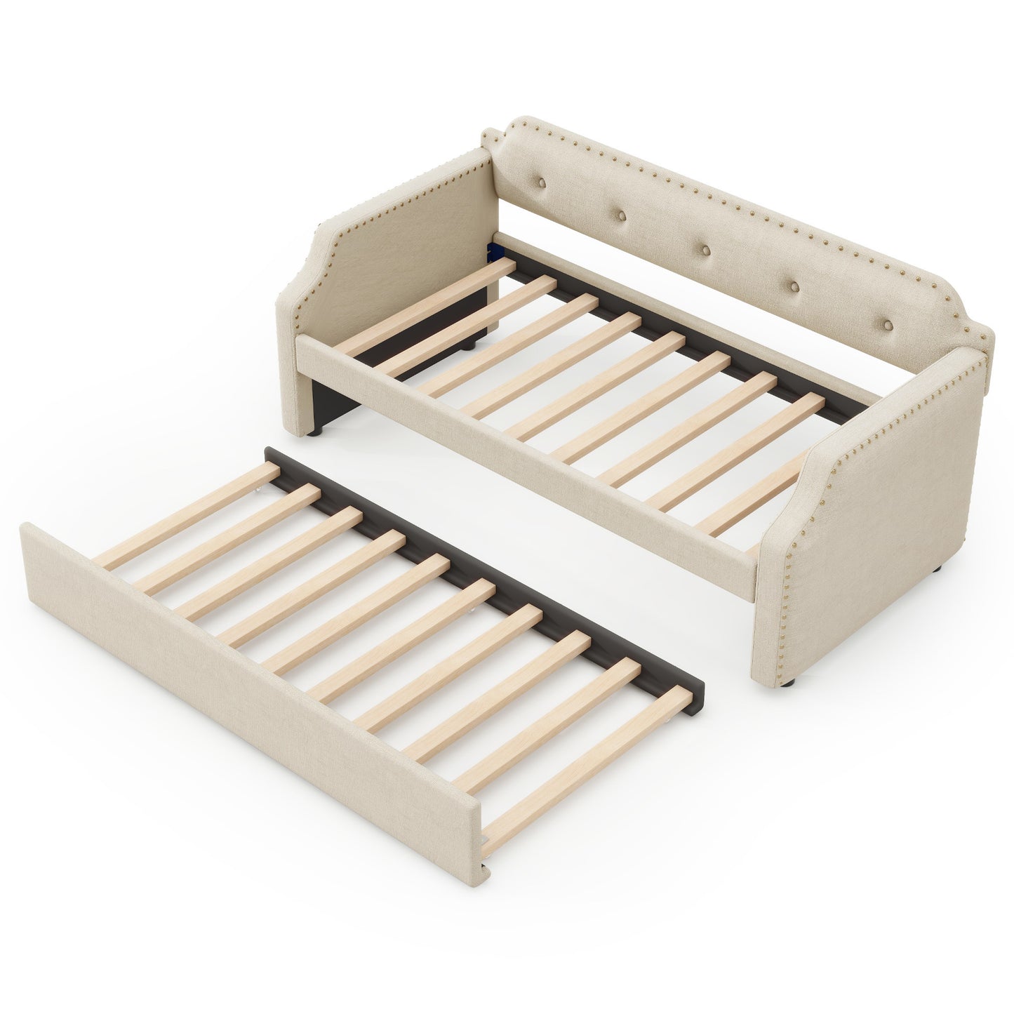 lizzy upholstered bed with trundle, beige