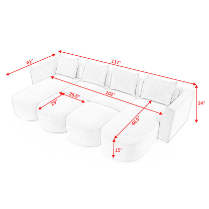 Barney U Shape Sectional Sofa including 2 Ottomans,  Navy