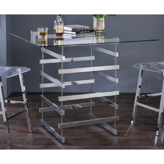 ACME Nadie Counter Height Table in Chrome & Clear Glass