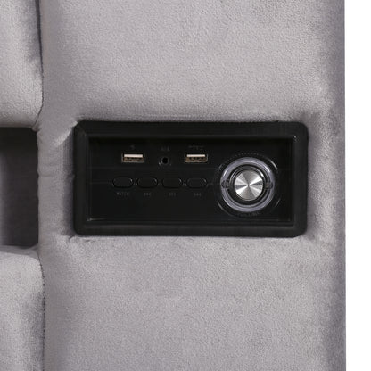 Velvet Upholstered Hydraulic Storage Bed with LED light, Bluetooth Player, and USB Charging