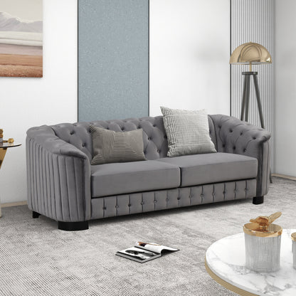 Velvet Upholstered Sofa, Grey