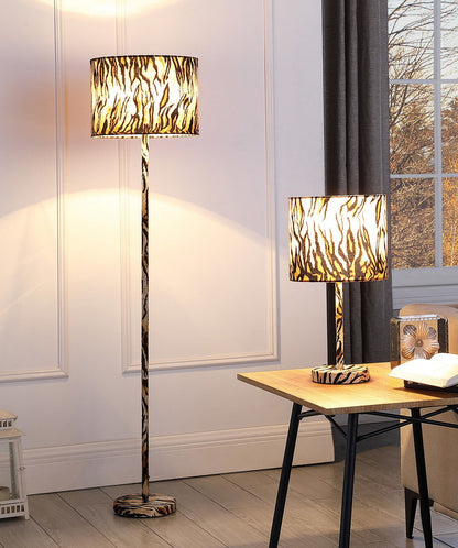59" Faux Suede Tiger Print Floor Lamp