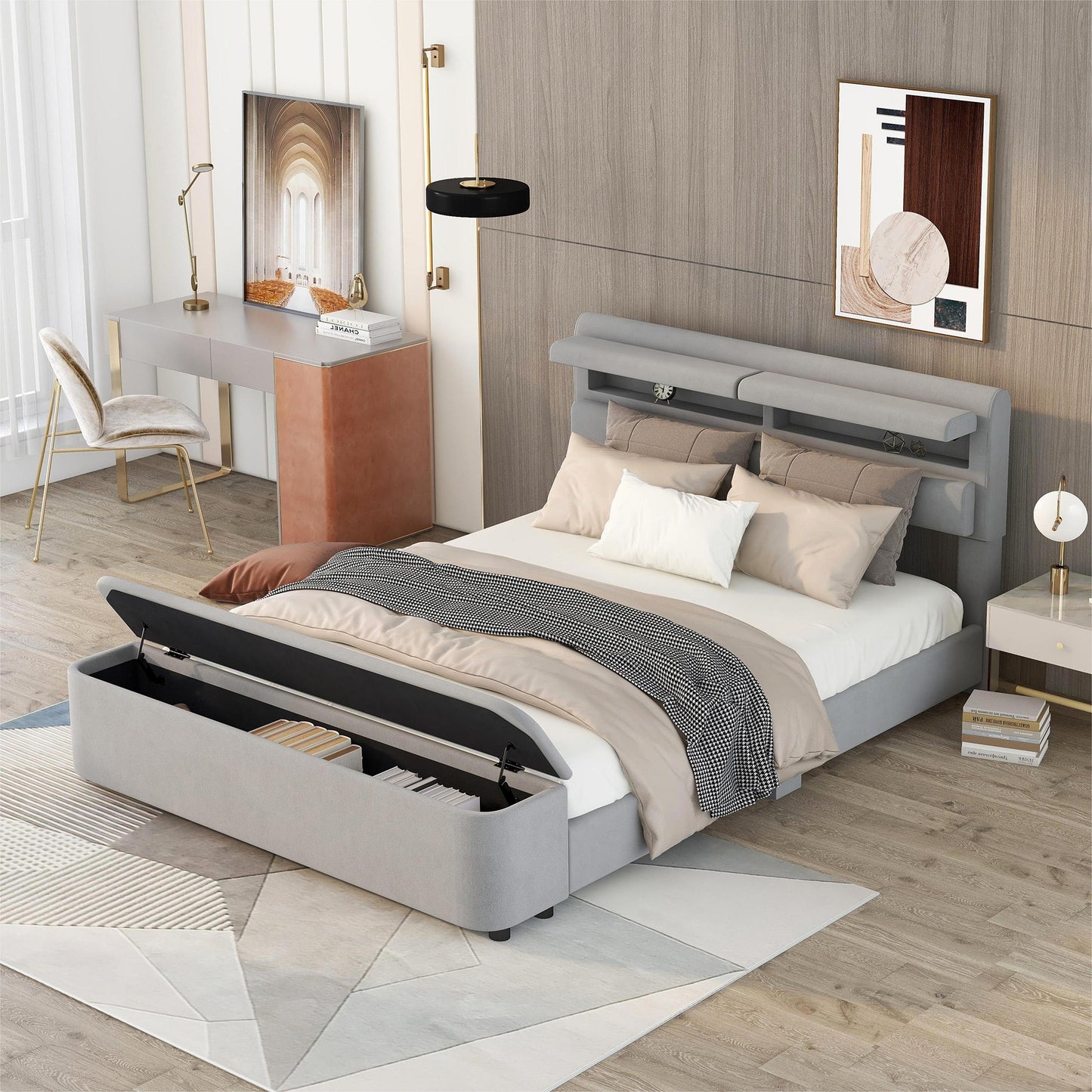 holly upholstery platform bed with storage headboard and footboard