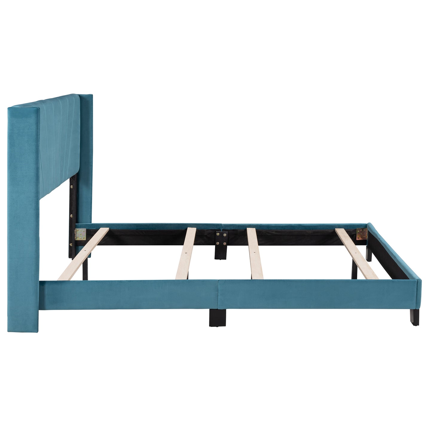 queen size velvet upholstered platform bed, blue
