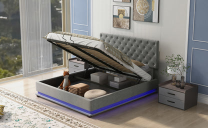 Upholstered Platform Bed with Adjustable Tufted Headboard and LED Light