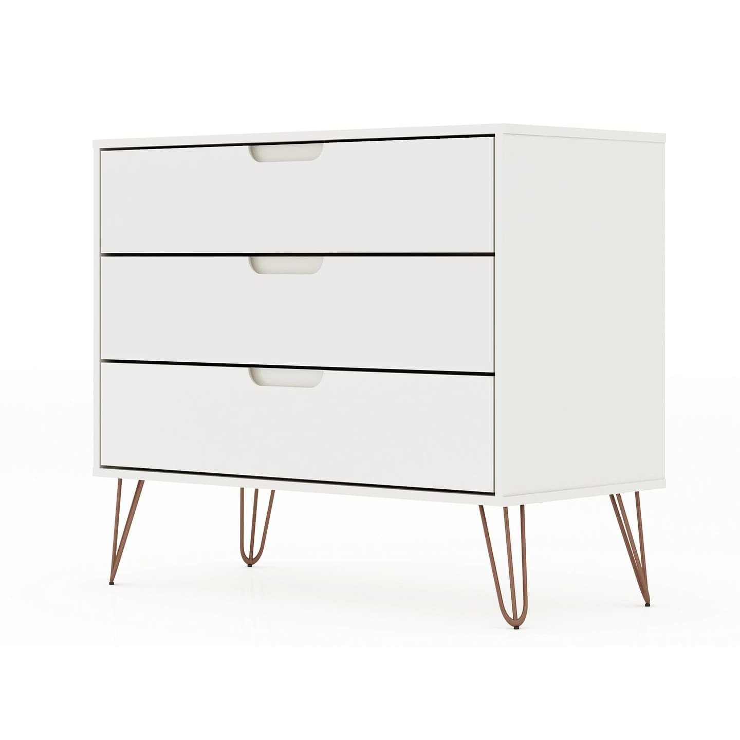 manhattan comfort rockefeller mid-century- modern dresser with 3-drawers in white