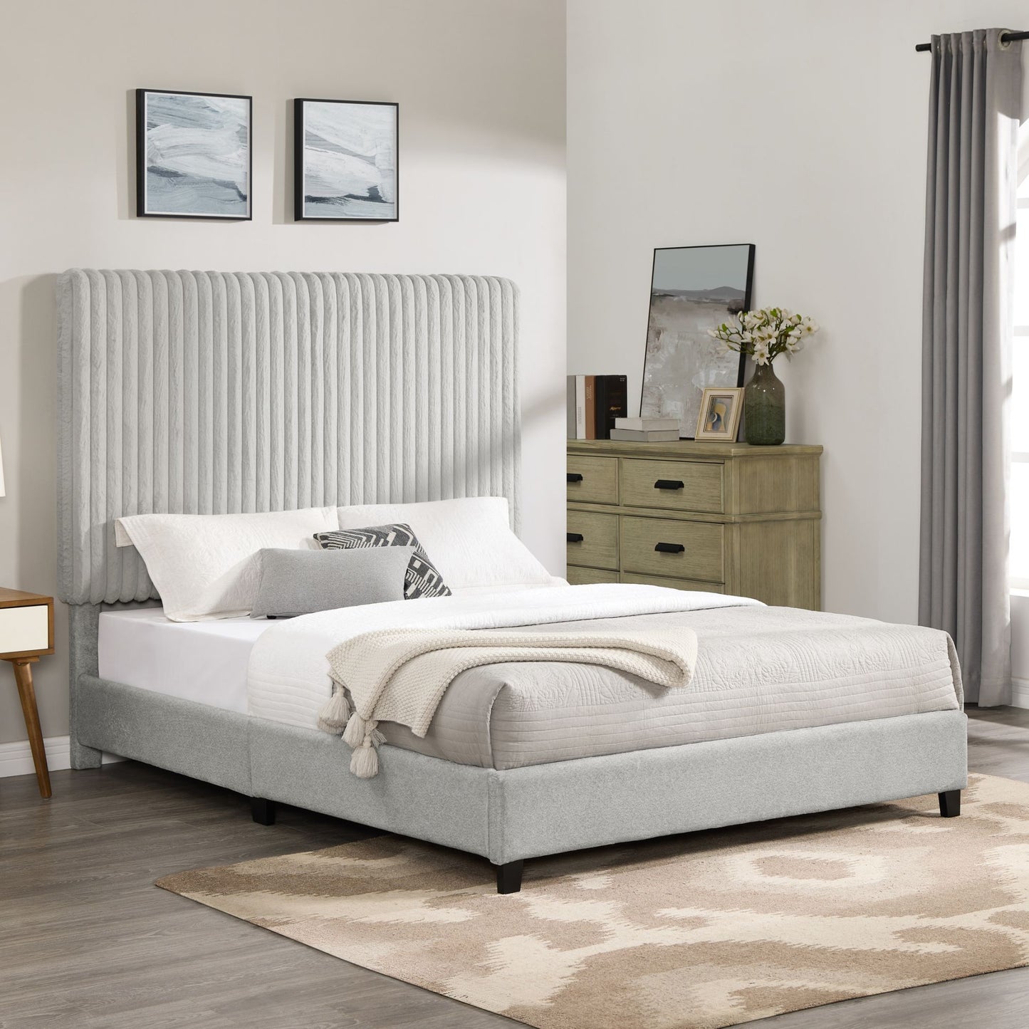 bridgevine home queen size minky stone upholstered platform bed