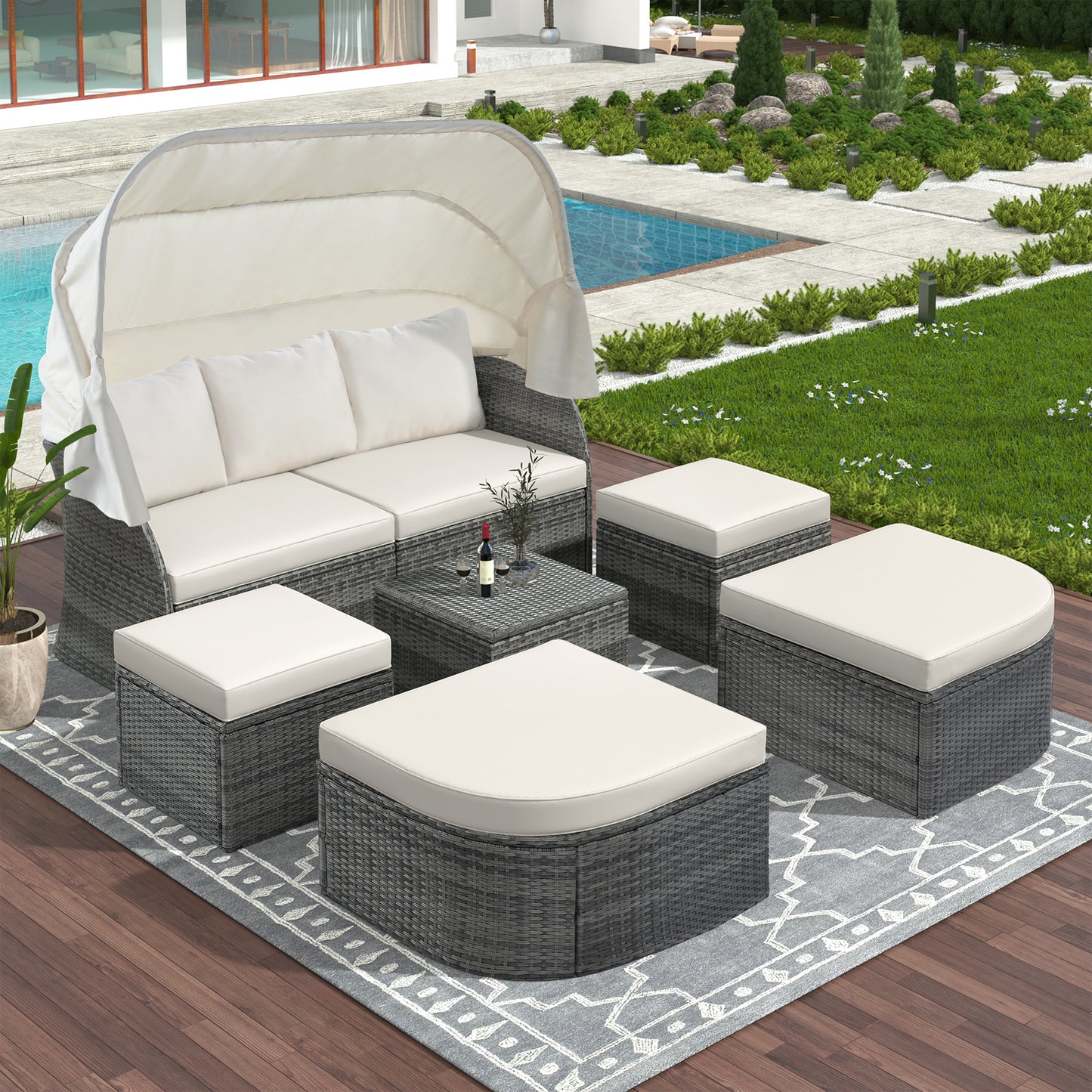 daybed/sunbed with retractable canopy set