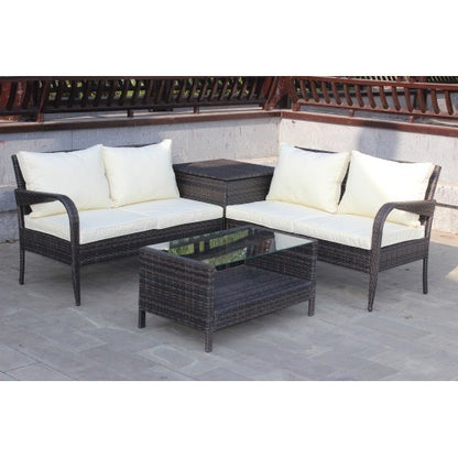4 Piece Wicker Rattan Sofa Set with Storage Box Brown