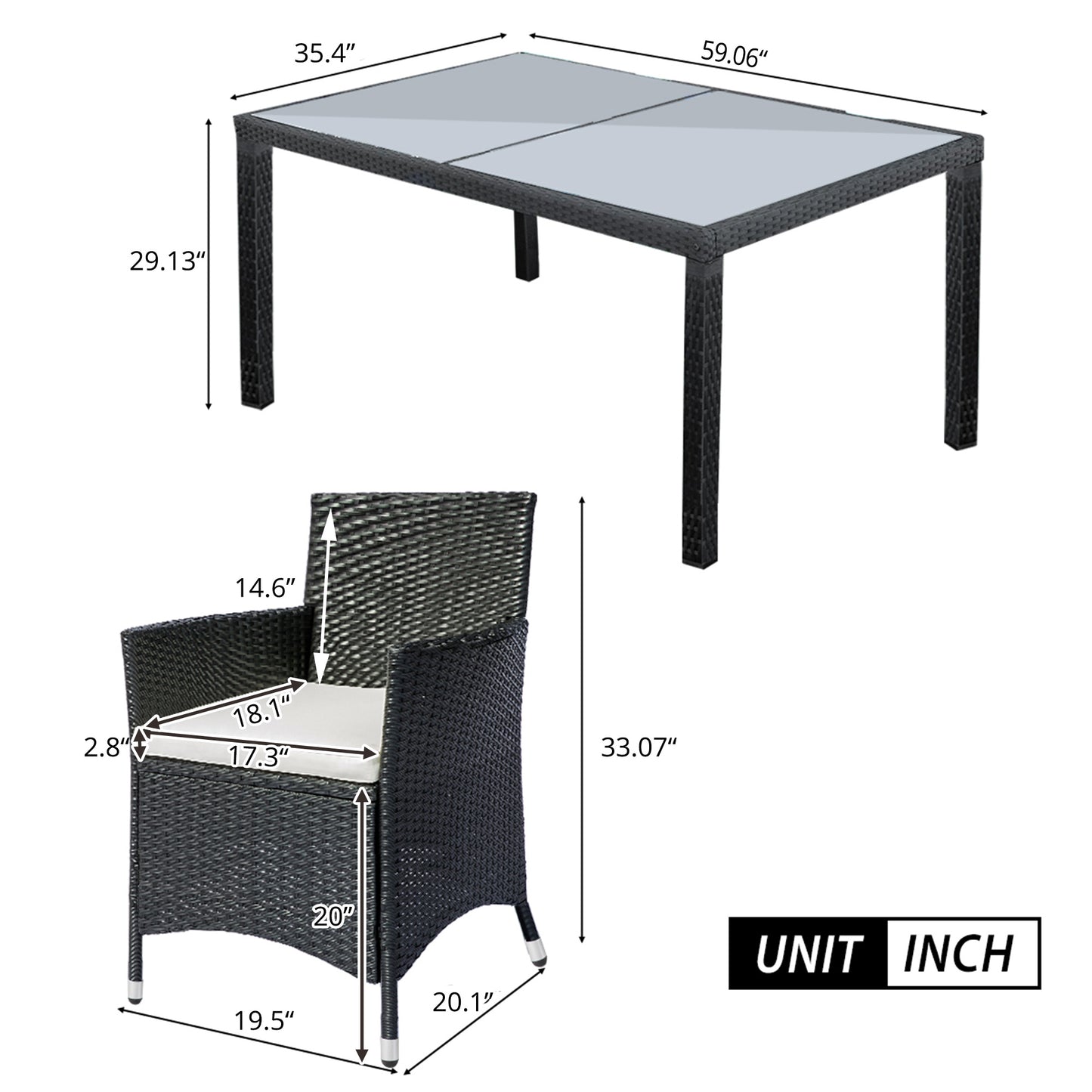 topmax 7- piece rattan patio set, black