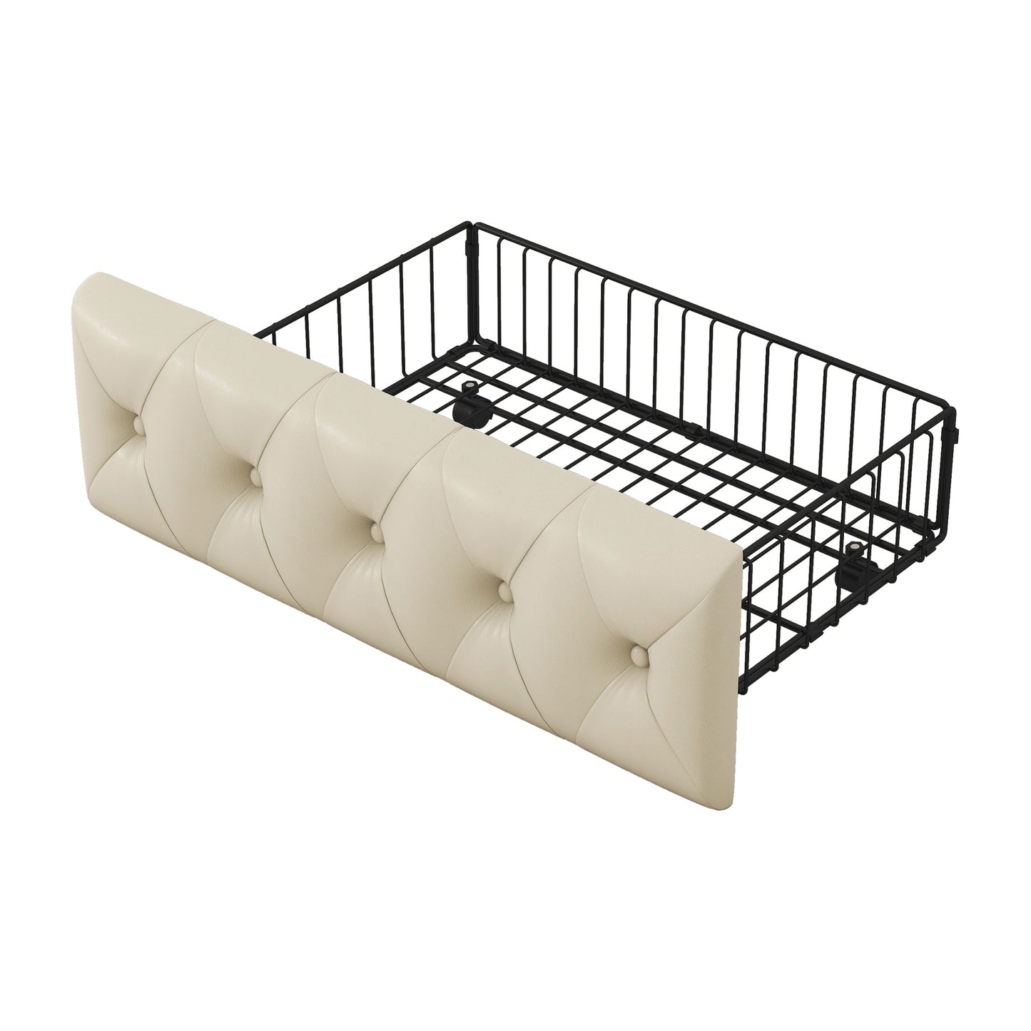 upholstered leather led headboard bed frame with 4 storage drawers, beige