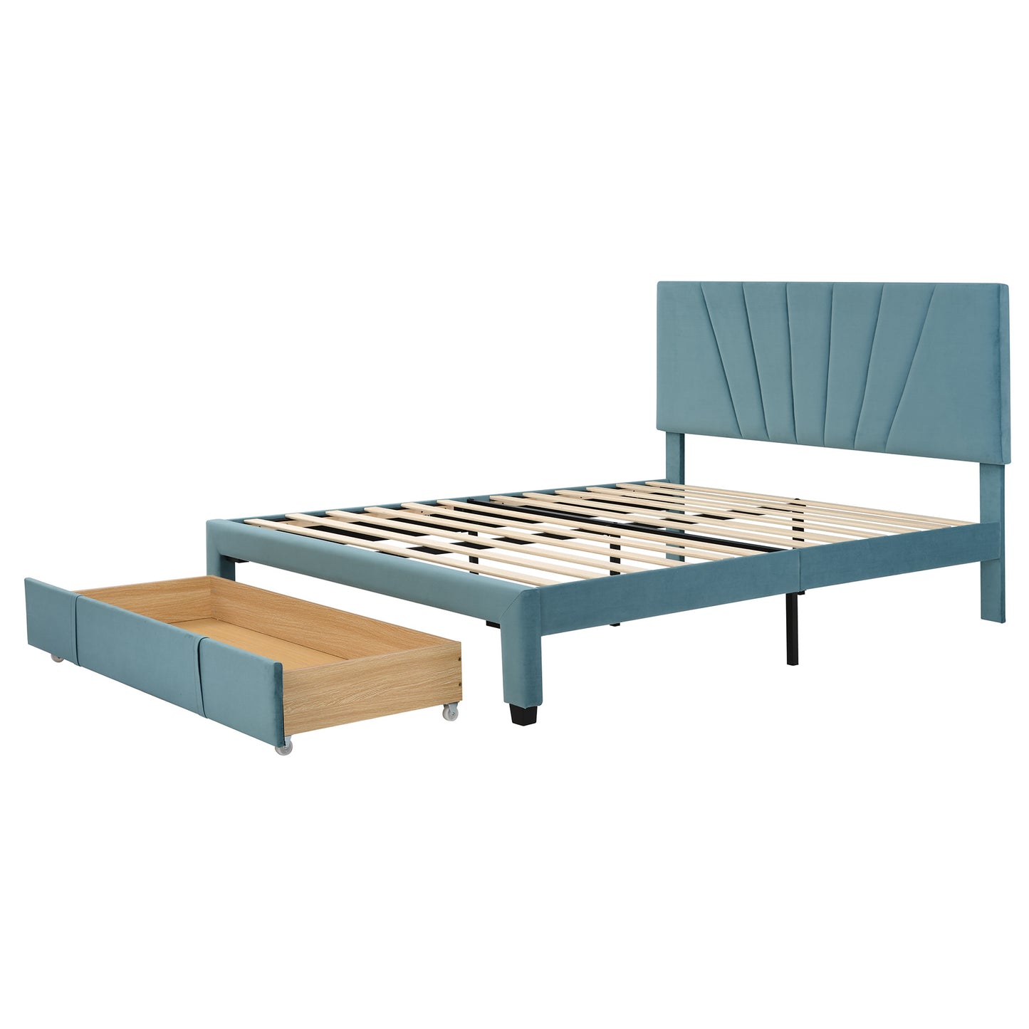 queen size storage bed velvet upholstered platform bed with a big drawer