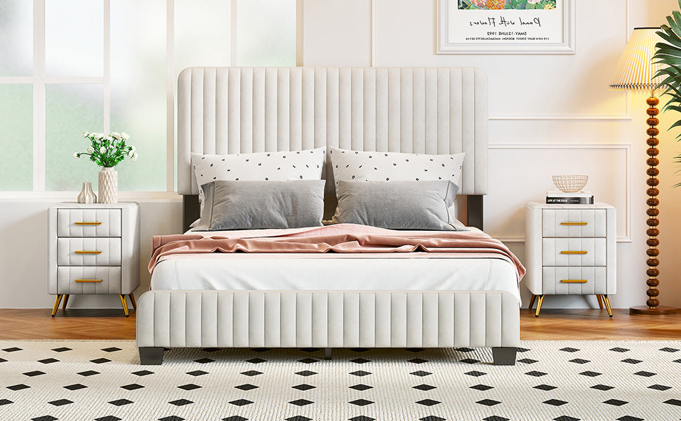 emily upholstered platform bed,beige