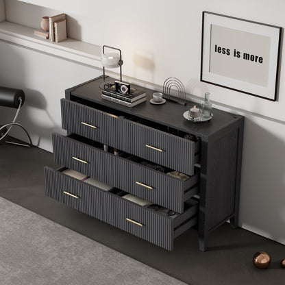 6 Drawer Dresser with Metal Handle, Black