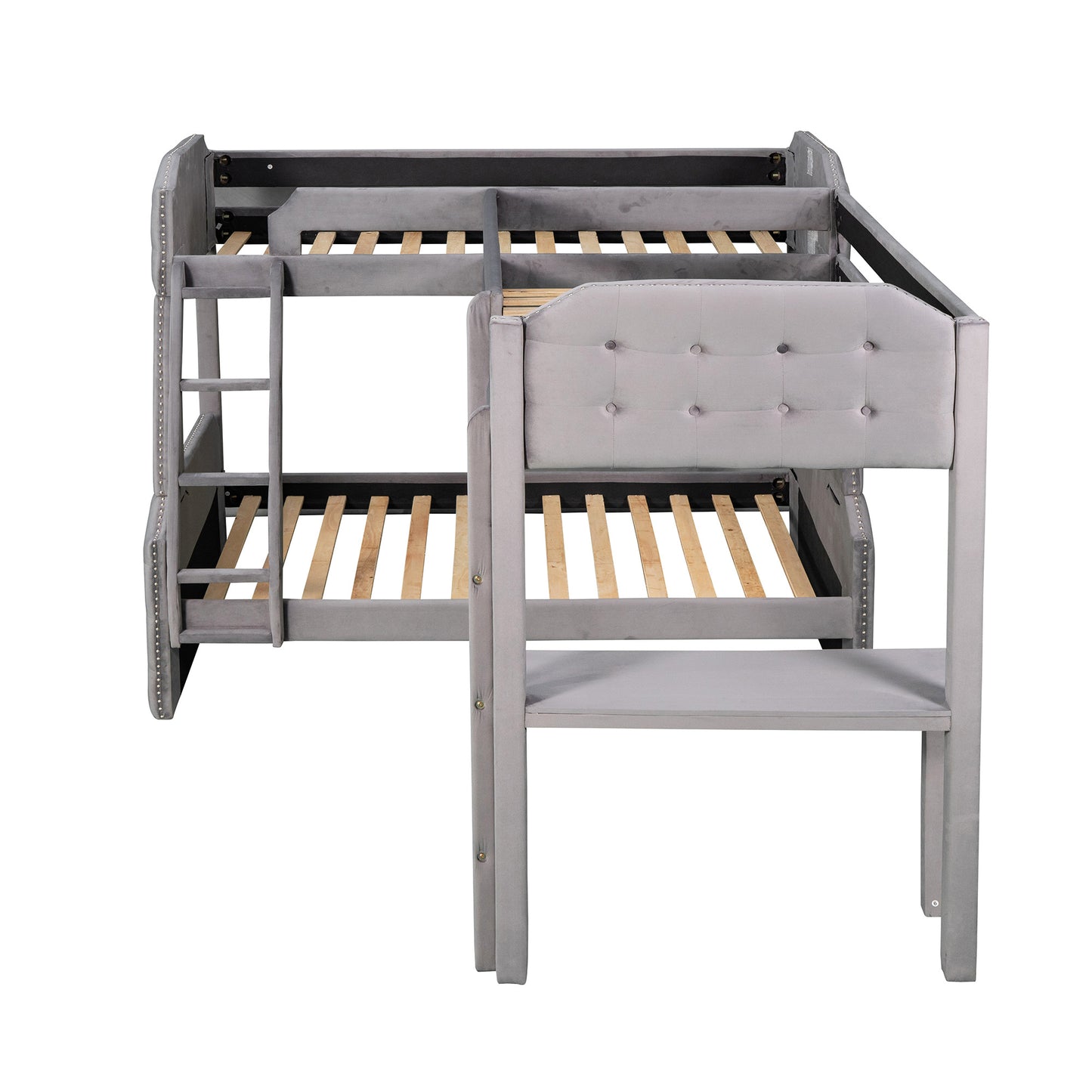 l-shaped twin over full bunk bed and twin sie loft bed with desk
