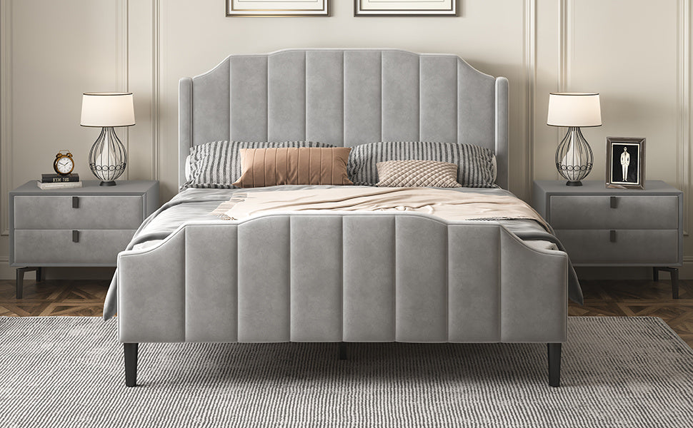 geyser velvet upholstered platform bed gray
