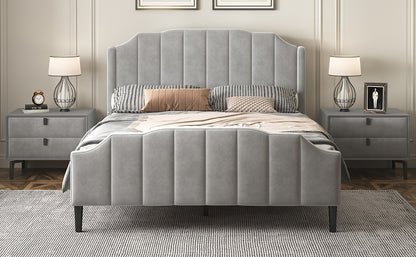 Geyser Velvet Upholstered Platform Bed Gray