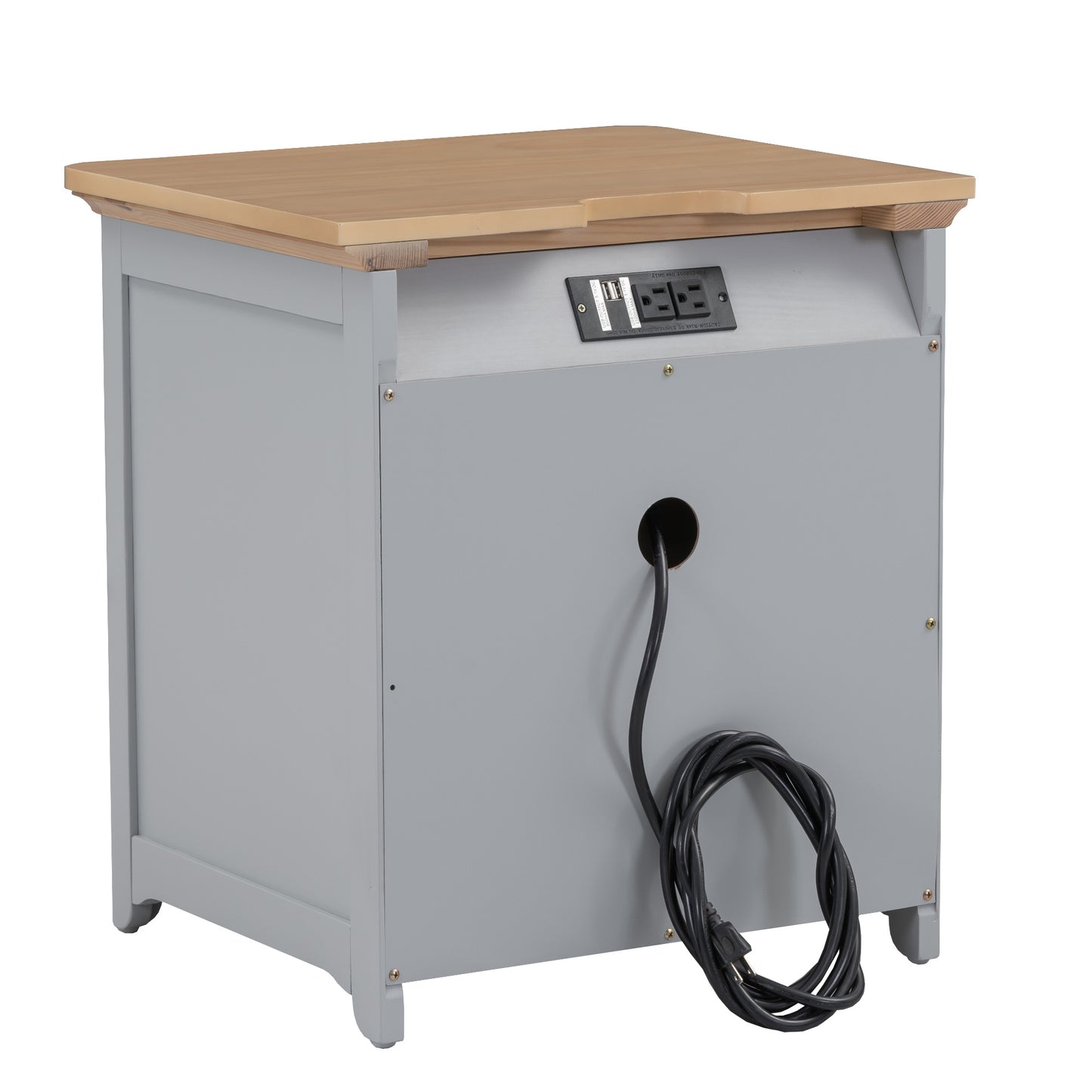 3-pieces bedroom sets with nightstand(usb charging ports) and storage chest,gray+natrual