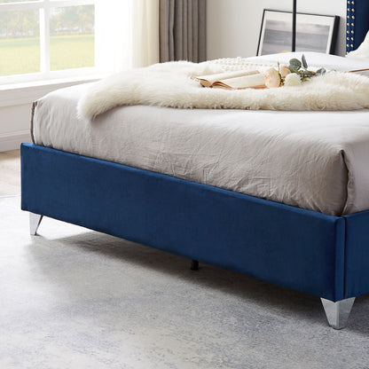 Mox Upholstered Queen bed+ metal legs with Electroplate