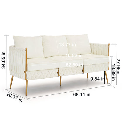 2 Pieces Velvet Sofa Couch Set, Cream White Velvet