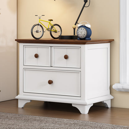Wooden Captain Bed with Trundle and Nightstand, White+Walnut