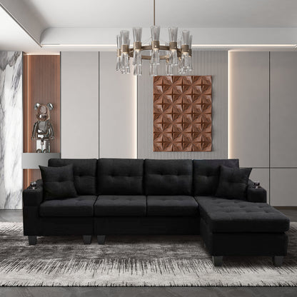 Right Sectional Sofa with footrest, Black