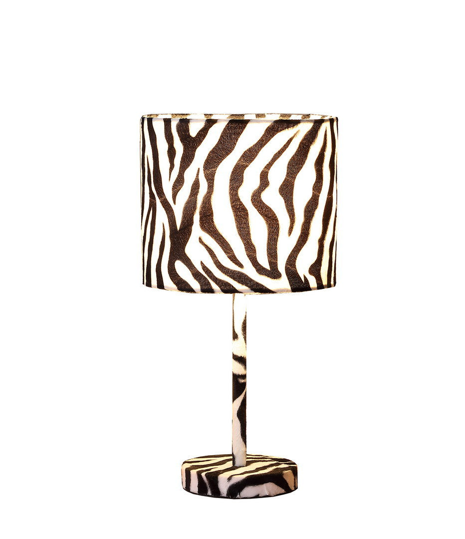 19.25" faux suede zebra metal table lamp