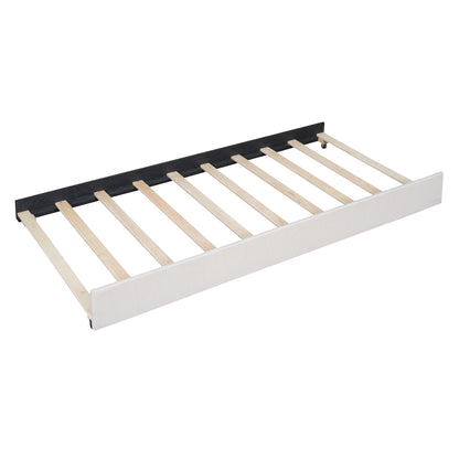 Queen Size Upholstered Platform Bed with 2 Drawers and 1 Twin XL Trundle, Beige
