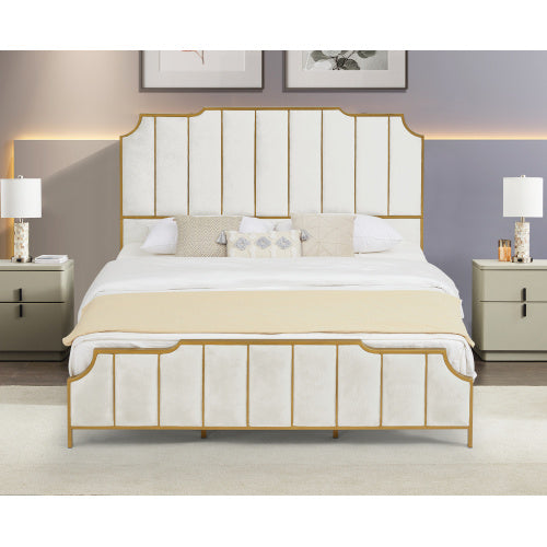 Elegant Upholstered Platform King Bed with High headboard
