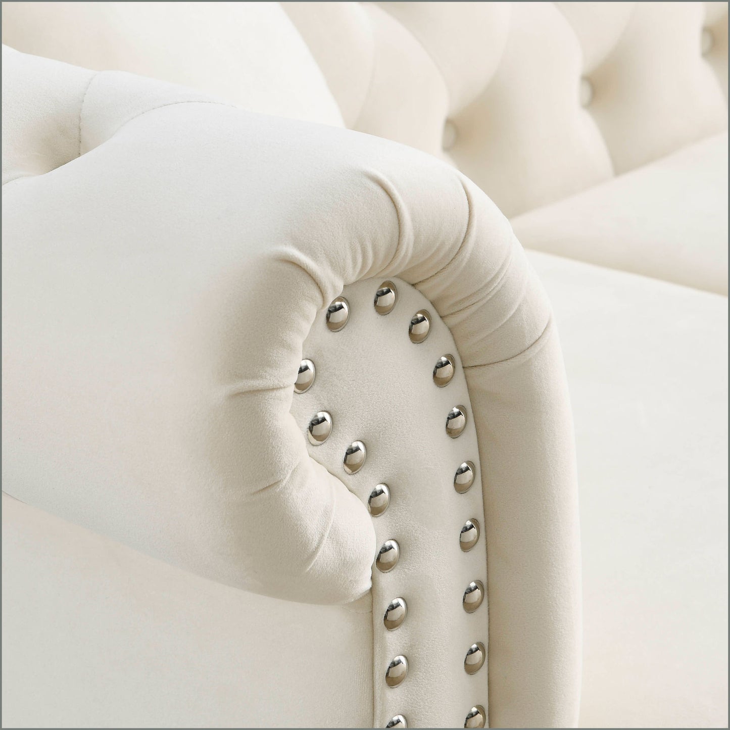 3-seater + 3-seater combination sofa, beige velvet