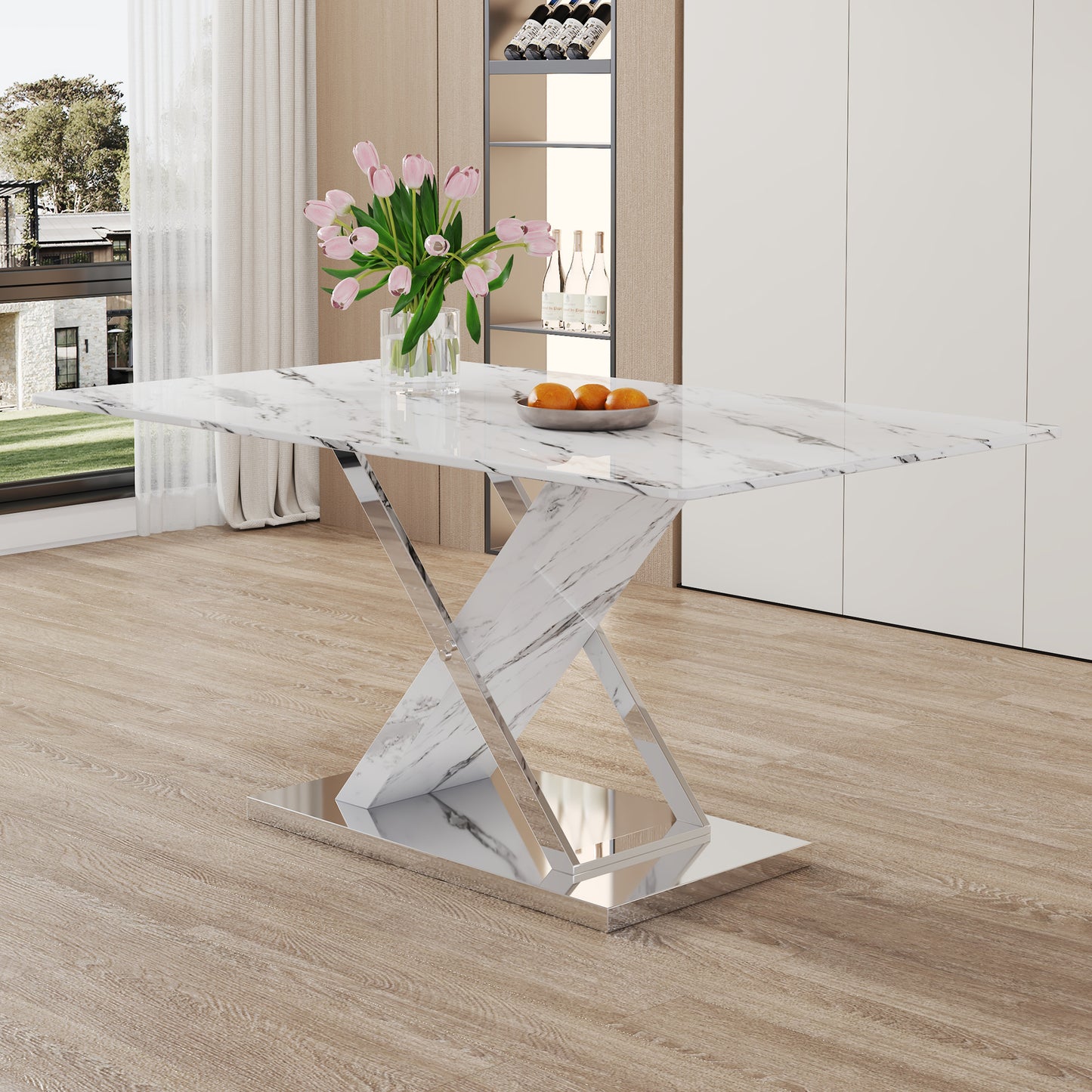 marble textured glass dining table