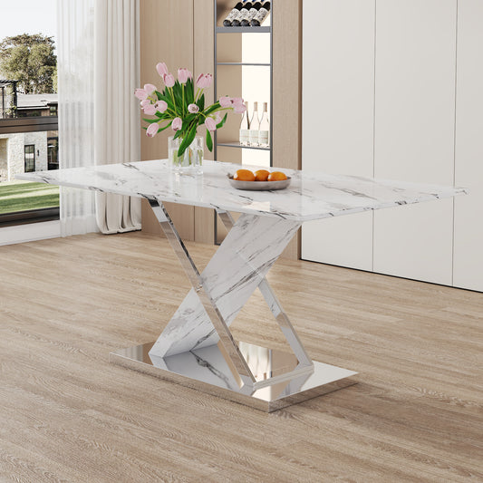 Marble Textured Glass Dining Table