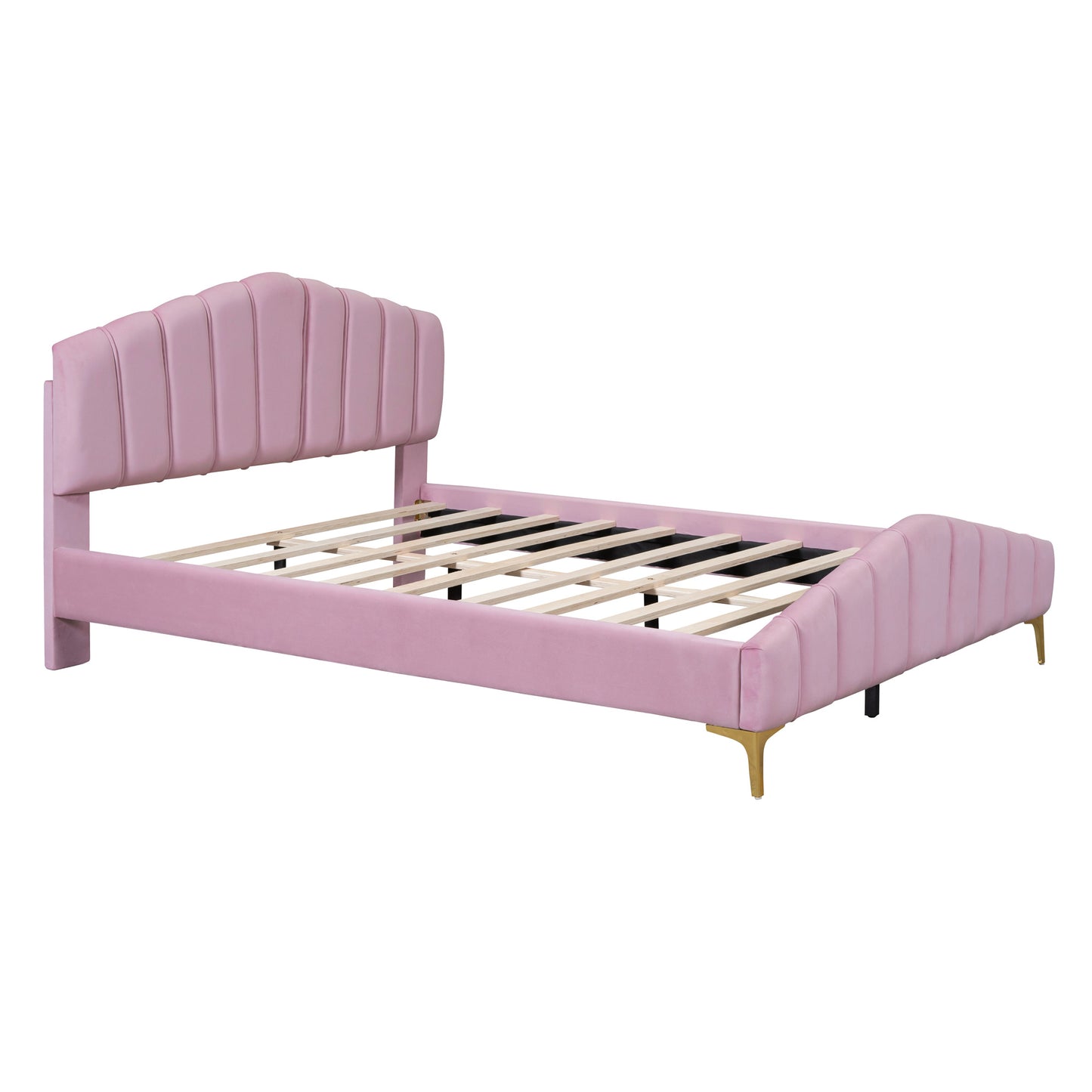 stylish velvet platform bed with thick fabric, pink