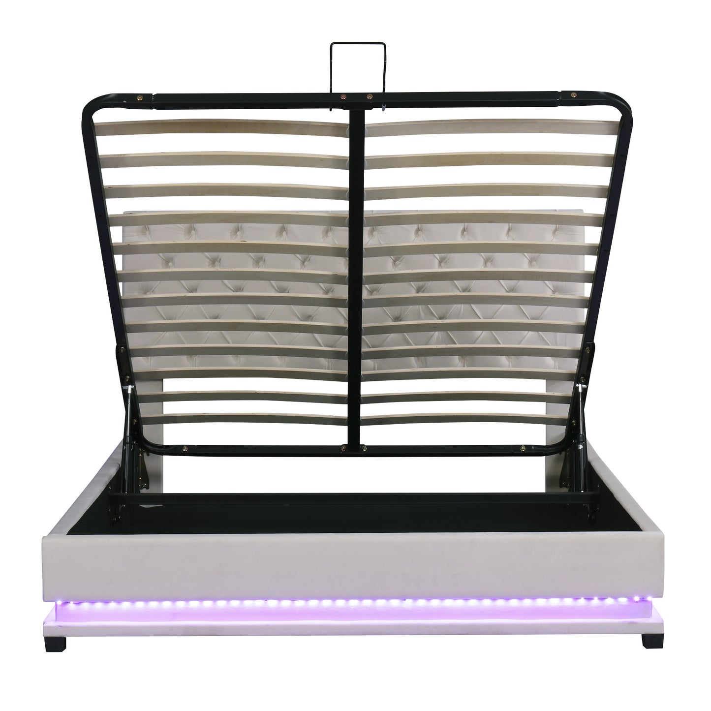 kaylie upholstered platform bed with storage & adjustable tufted headboard and led light