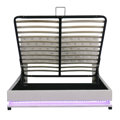 Kaylie Upholstered Platform Bed with Storage & Adjustable Tufted Headboard and LED Light