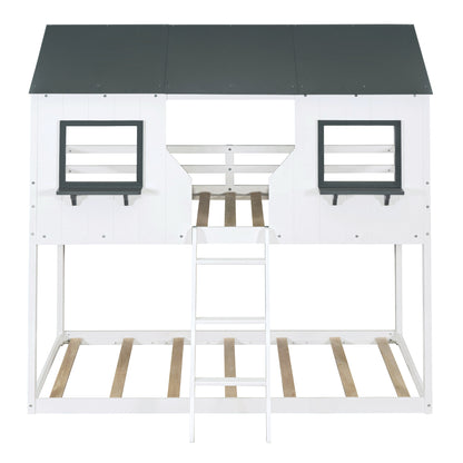 Twin Over Twin Bunk Bed with Roof
