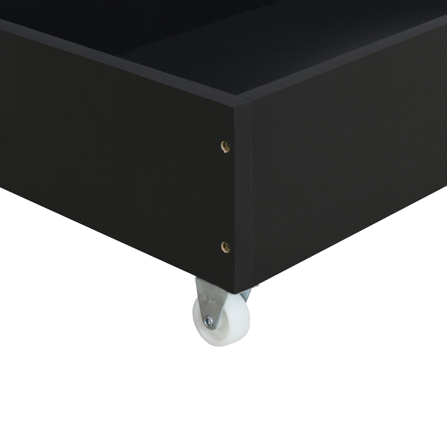 teddy upholstered platform bed with large rivet-decorated backrests and 4 drawers, velvet black+white