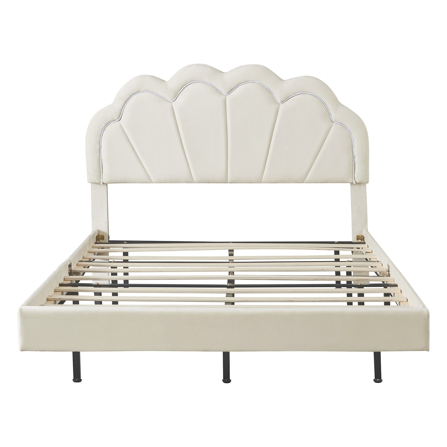 smart led bed frame with elegant flowers headboard
