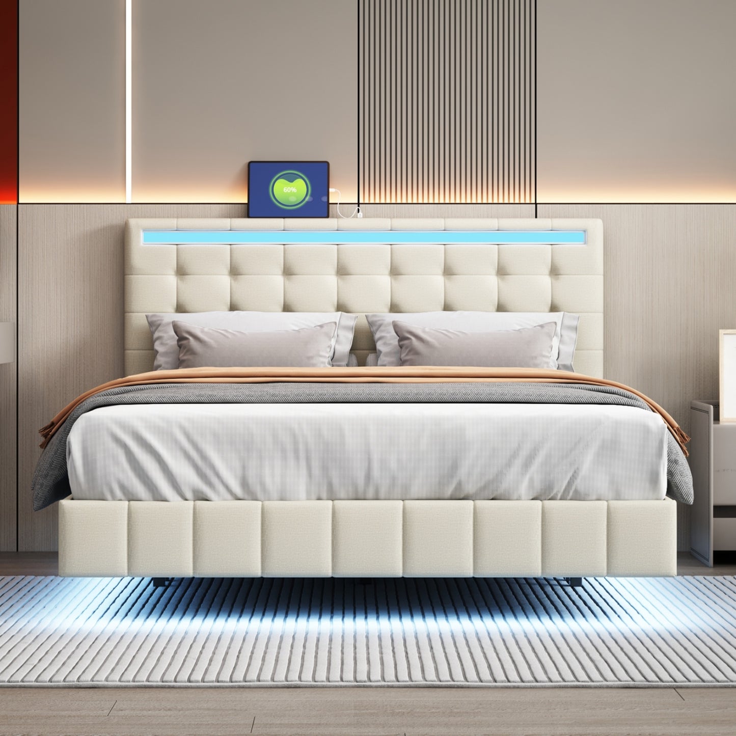 floating bed frame with led lights and usb charging #5