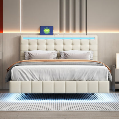 Floating Bed Frame with LED Lights and USB Charging #5