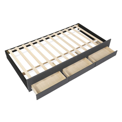 Dana Upholstered Platform Bed with Trundle and 3 Drawers, Gray