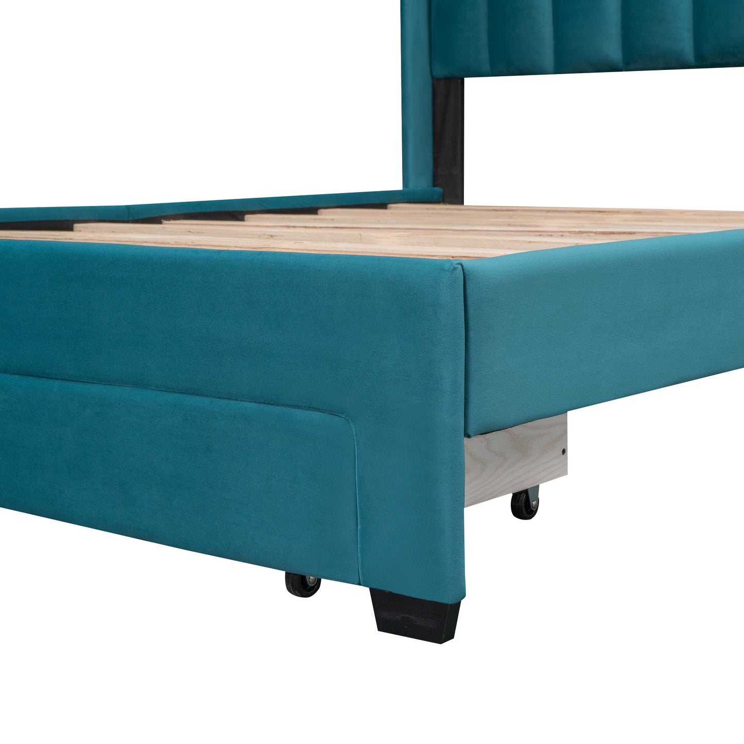 queen size storage bed velvet upholstered platform bed with a big drawer - beige