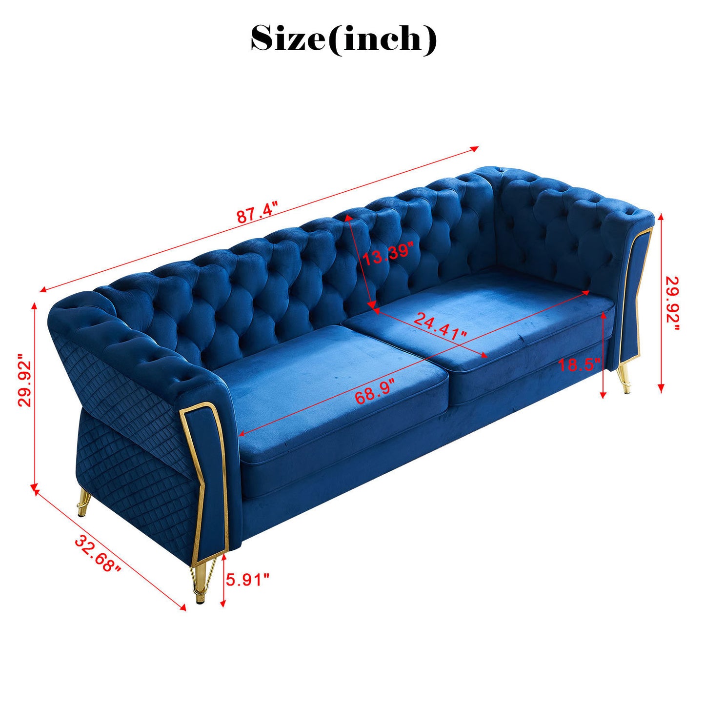 modern tufted velvet sofa ,blue