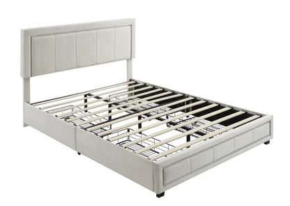 Upholstered Queen Size Platform Bed with LED Lights, Storage Bed with 4 Drawers, Beige