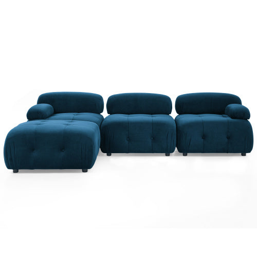 button tufted modular sectional sofa, navy velvet